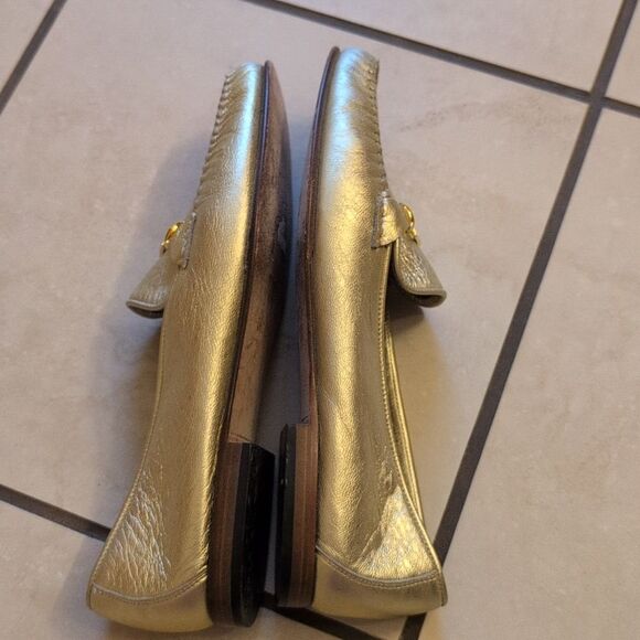 Escada Loafers Metallic Gold Leather Flat Made In Italy Size 10 main image 9